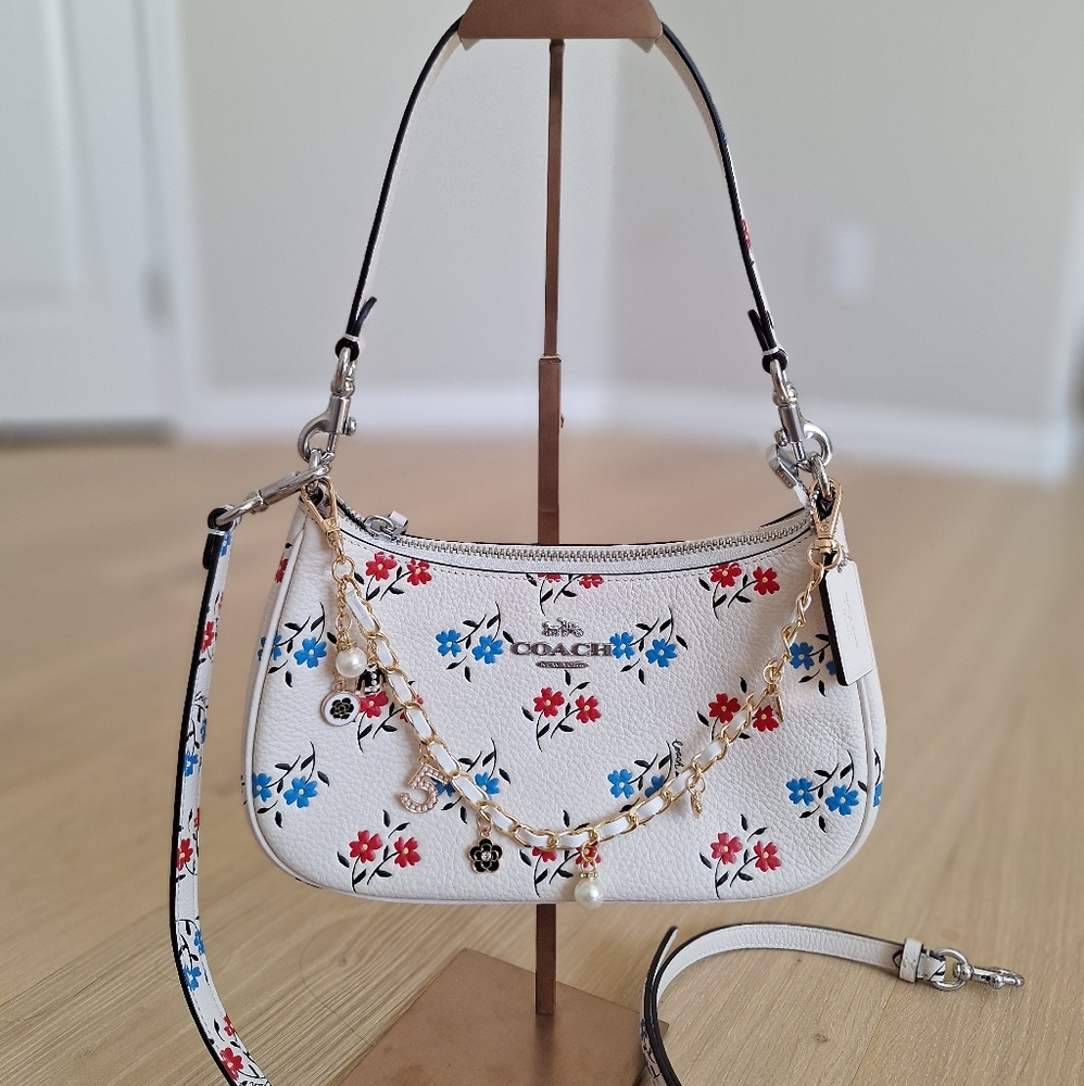 NWT Coach  Floral Print Teri Shoulder Bag Crossbody Handbag Chalk Multi Leather